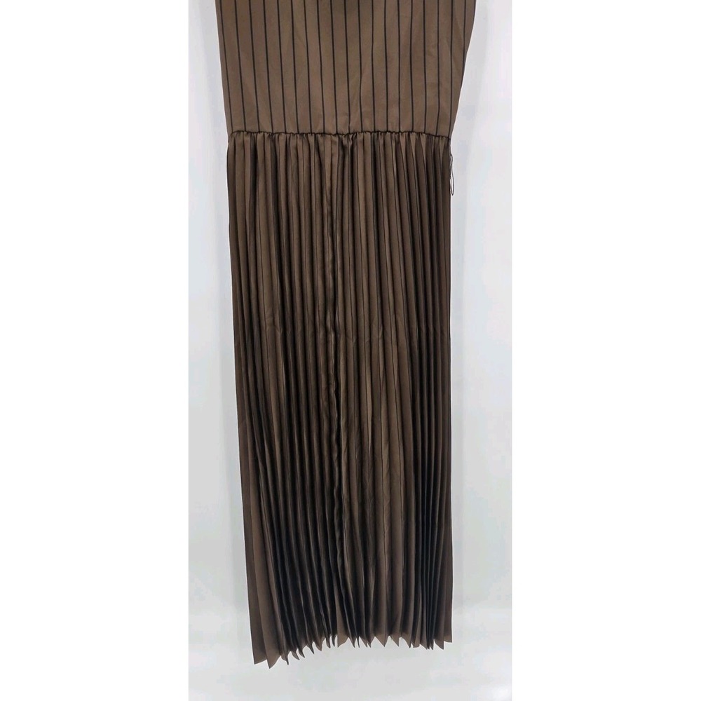 AMOUR VERT CAMBRIA DRESS WOMENS SMALL BRONZE OLIVE PINSTRIPE PLEATED MIDI NEW!! - Picture 6 of 15